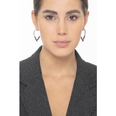 Rose gold 18k oval earrings with blue sapphires and diamonds 