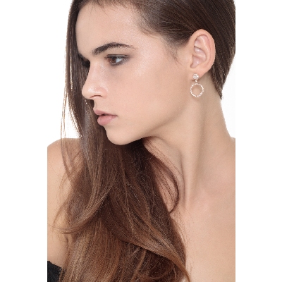 Rose gold 18k drop hoop earrings with diamonds 