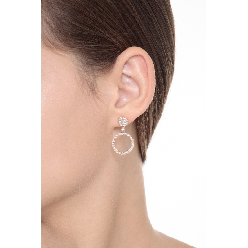 Rose gold 18k drop hoop earrings with diamonds 