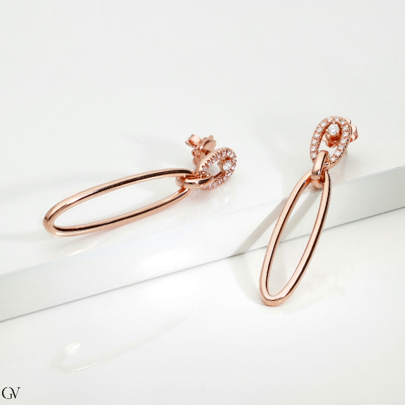 18k rose gold earrings oval pendants with diamonds 