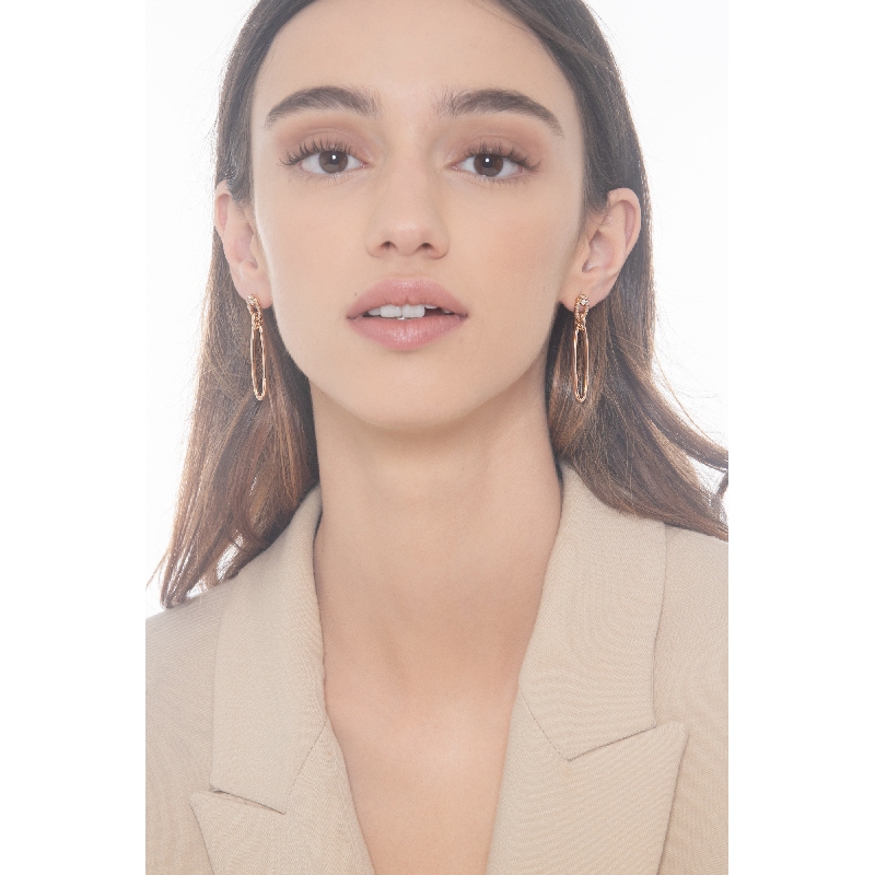 18k rose gold earrings oval pendants with diamonds 