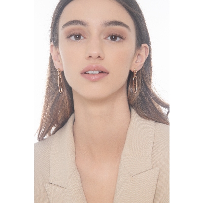 18k rose gold earrings oval pendants with diamonds 