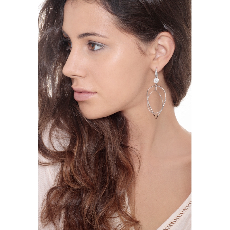 White gold 18k drop earrings with diamonds and big oval pendants 