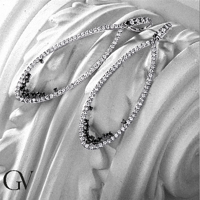 White gold 18k drop oval earrings with black and white diamonds 