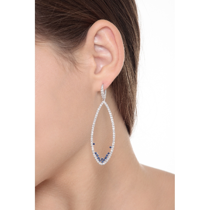 18k white gold oval earrings with diamonds and blue sapphires