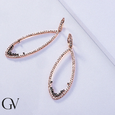 18k rose gold oval earrings with black and white diamonds 