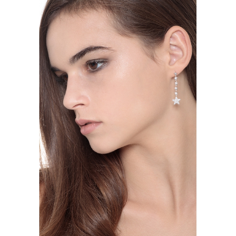 White gold 18k drop earrings with stars and diamonds 