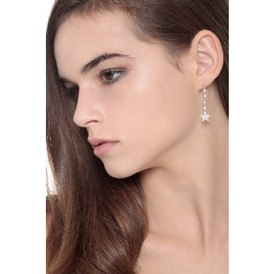 White gold 18k drop earrings with stars and diamonds 