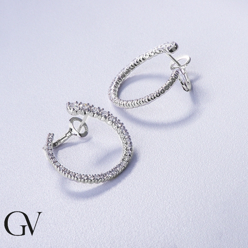 18k white gold hoop earrings with diamonds 