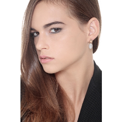 Double oval earrings in white and rose gold 18k with diamonds 