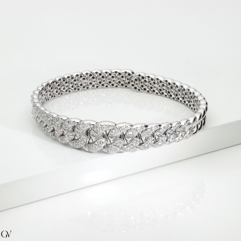 18k white gold groumette spring bracelet with 14 links in diamonds