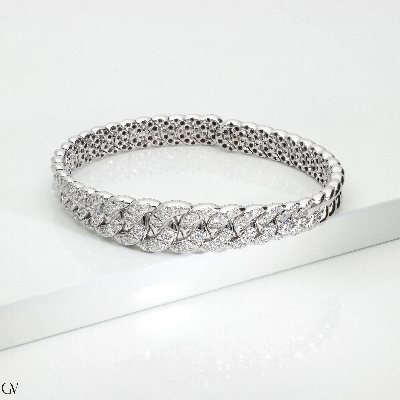 18k white gold groumette spring bracelet with 14 links in diamonds