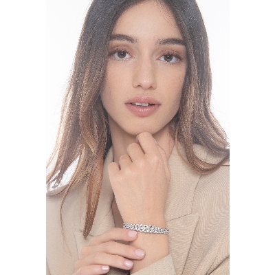 18k white gold groumette spring bracelet with 14 links in diamonds