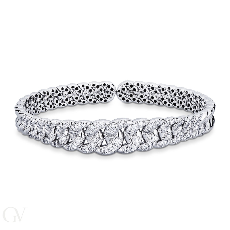 18k white gold groumette spring bracelet with 14 links in diamonds