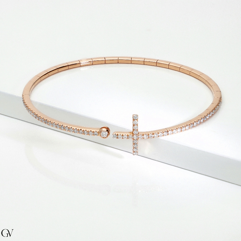 Cavigliera Con Croce In Oro 10kt – Diamanti Taglio 3, 9+1, Regolabile, ANK267