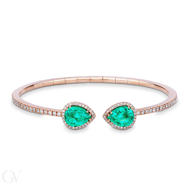 Bracelet in rose gold with 2 emeralds and diamonds 