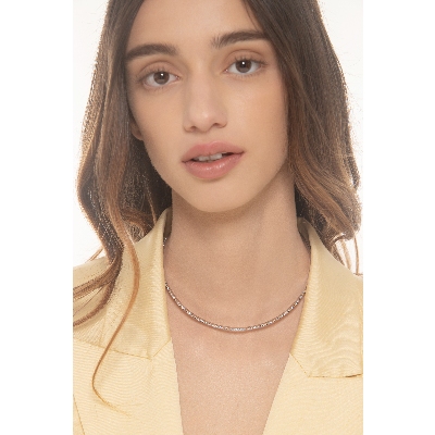 Spring choker necklace in white gold 18k with diamonds, diameter of about 12 cm