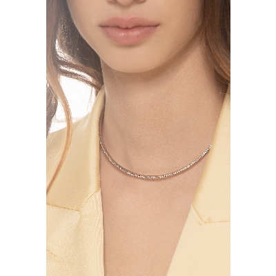 Spring choker necklace in white gold 18k with diamonds, diameter of about 12 cm
