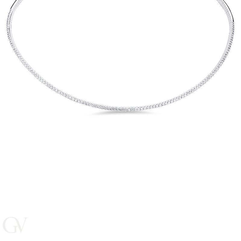 Spring choker necklace in white gold 18k with diamonds, diameter of about 12 cm