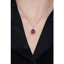 Necklace with pendant, pear cut ruby and round cut diamonds 2