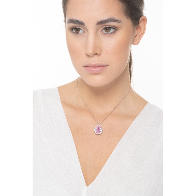 Fancy pear cut pink sapphire with diamonds