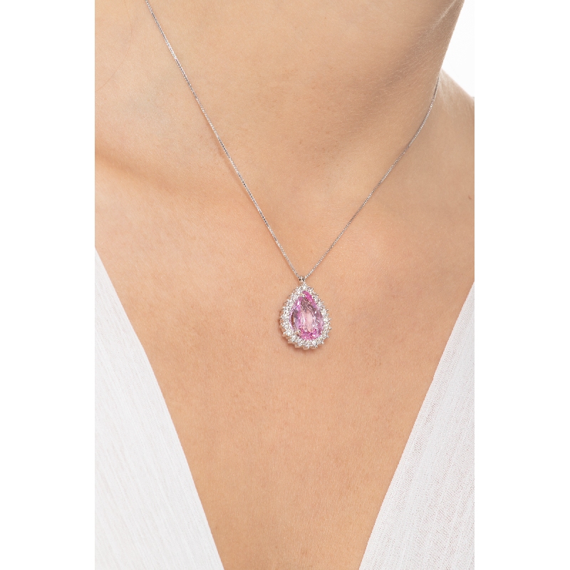 Fancy pear cut pink sapphire with diamonds