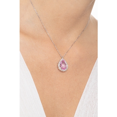 Fancy pear cut pink sapphire with diamonds