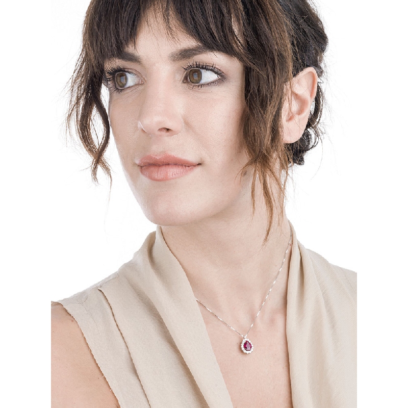 Necklace with pear shaped ruby and diamonds