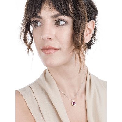 Necklace with pear shaped ruby and diamonds