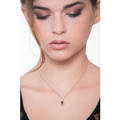 Necklace with pendant,central pear cut ruby and diamonds