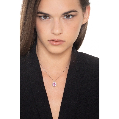 Necklace with pendant, pear shaped pink sapphire and diamonds