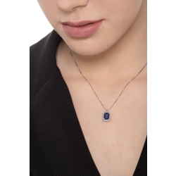 Necklace with pendant, emerald cut blue sapphire and diamonds 2