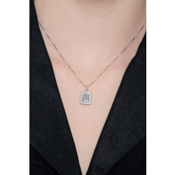 Necklace with pendant, emerald cut aquamarine an a row of diamonds 2