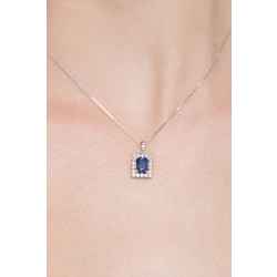 Necklace with pendant, central emerald cut blue sapphire and diamonds 2