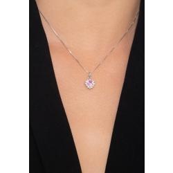 Necklace with pendant, central heart shaped pink sapphire and diamonds 2
