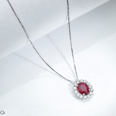 18k white gold necklace with ruby and diamonds 