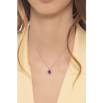 18k white gold necklace with ruby and diamonds 