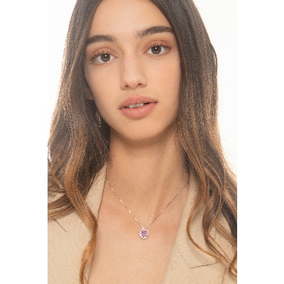 Necklace in white gold 18k with pink sapphire and diamonds