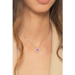 Necklace in white gold 18k with pink sapphire and diamonds 2
