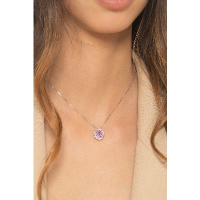 Necklace in white gold 18k with pink sapphire and diamonds