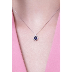 Necklace with diamonds and pear cut blue sapphire pendant 2