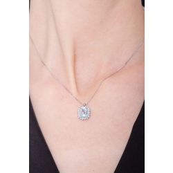 Necklace with diamonds and emerald cut aquamarine pendant 2