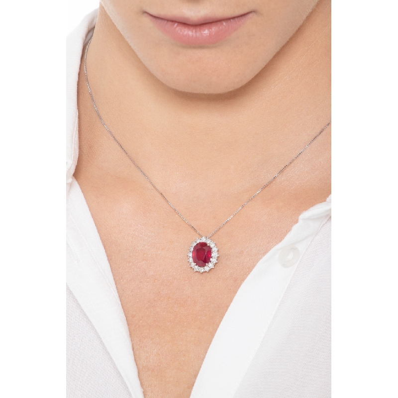 Venetian necklace with pendant, ruby and diamonds