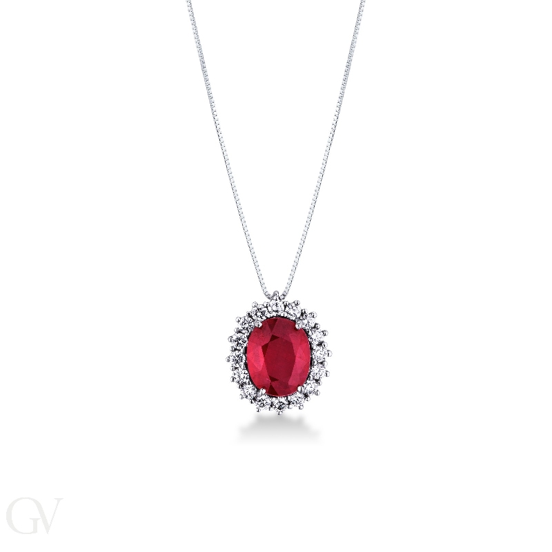 Venetian necklace with pendant, ruby and diamonds