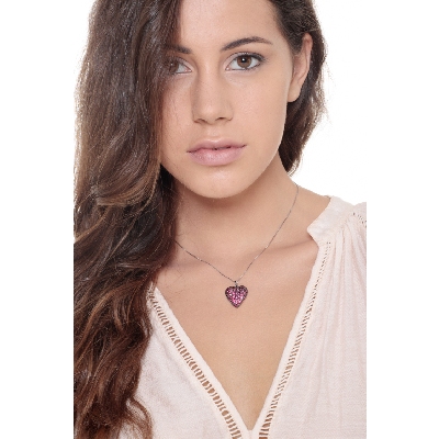 18k white gold necklace with Heart pendant with ruby pavè