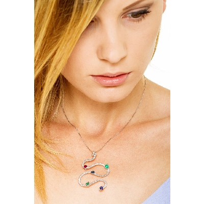 Fancy wave pendant with diamonds, sapphires, ruby and emeralds