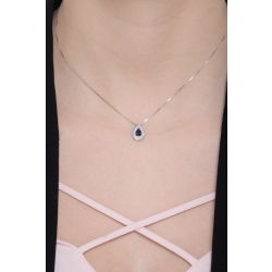 Necklace with pendant, diamonds and a pear cut blue sapphire 2
