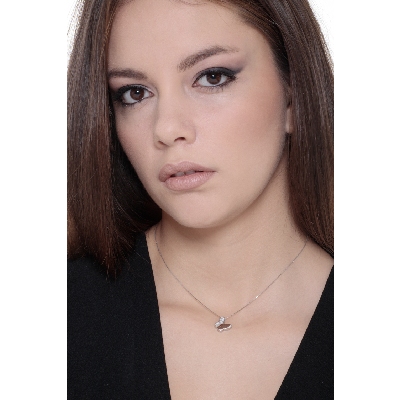 Collana in oro bianco 18k con pendente a farfalla e diamanti, 12 mm