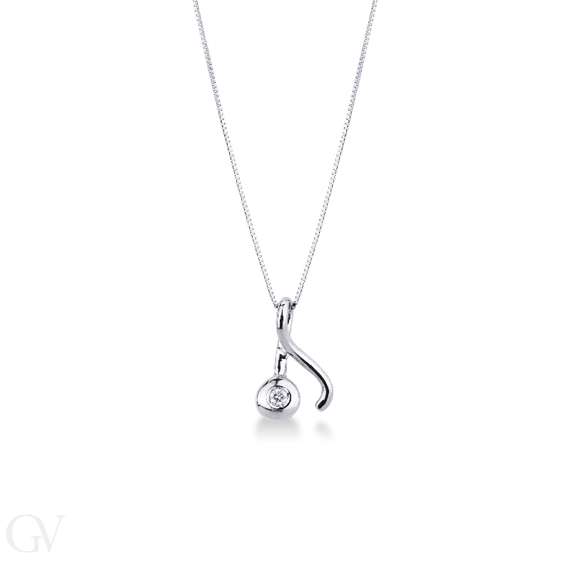 Musical note pendant in 18k white gold with diamond