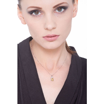 White gold 18k citrine pendant with diamonds 